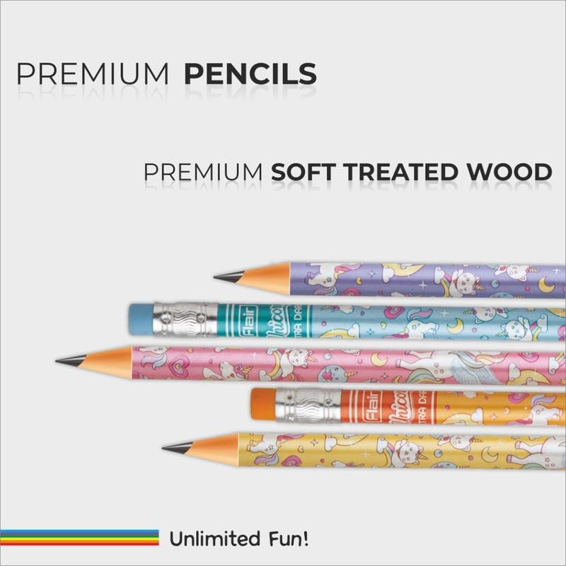 FLAIR Unicorn Kit Of Pencils, Eraser & Sharpener | Helps Achieving Neat & Clean Handwriting | Ergonomic Design With Rubber Tip | Multicolor, Set of 1 - Image 3