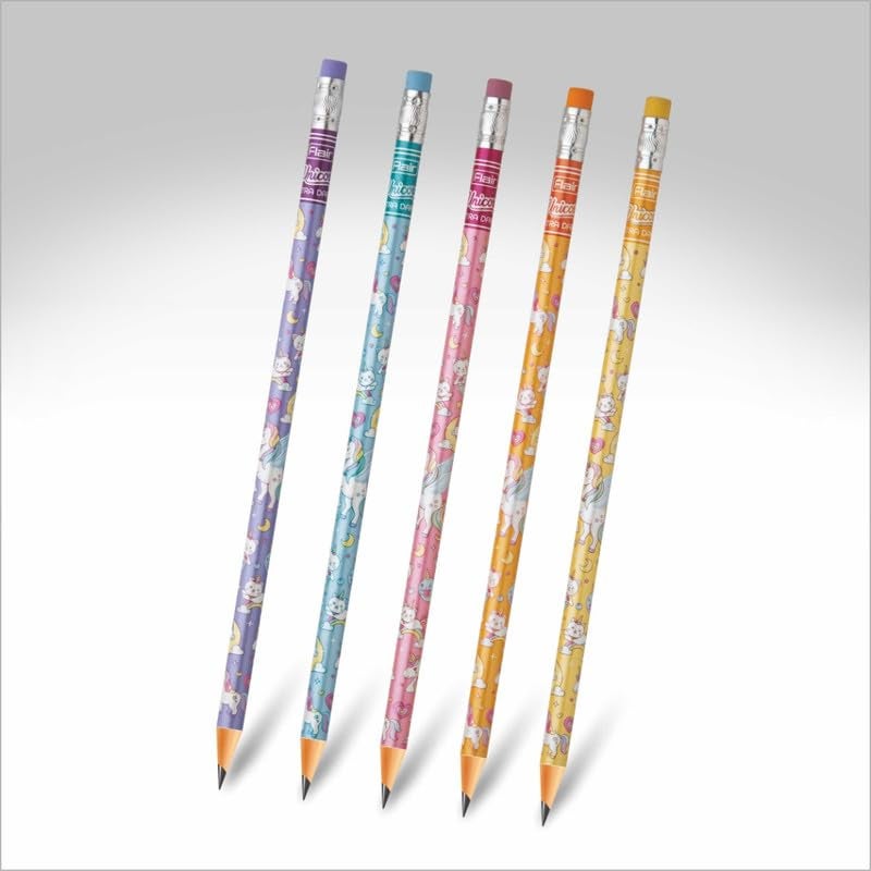 FLAIR Unicorn Kit Of Pencils, Eraser & Sharpener | Helps Achieving Neat & Clean Handwriting | Ergonomic Design With Rubber Tip | Multicolor, Set of 1 - Image 4