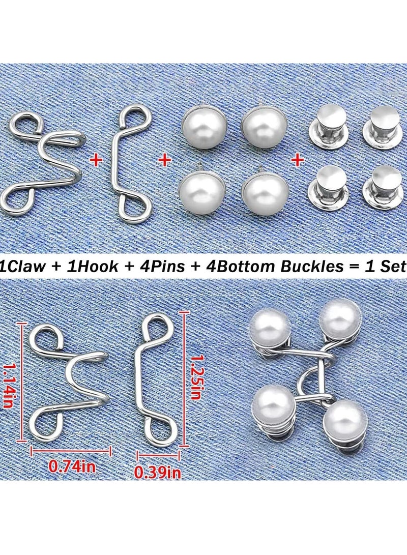 48 Pcs Adjustable Waist Buckle Extender Set, 8 Set 4 Style Jean on Pins, No Sewing Required Pants Clips for Waist, Pant Waist Tightener for Jeans, Easy to Install, for Men and Women - Image 2