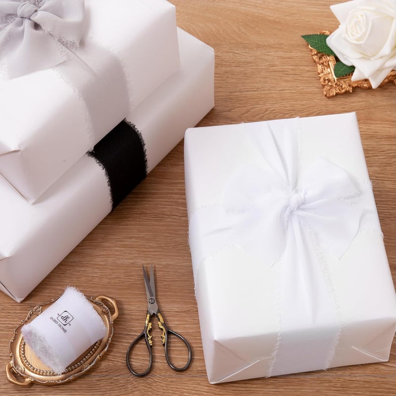 Doris Home White Chiffon Ribbon for Flower Bouquet, 2" x21Yd Fabric Ribbon for Gift Wrapping, Handmade Frayed Ribbon for Wedding/Christmas Decorations - Image 5