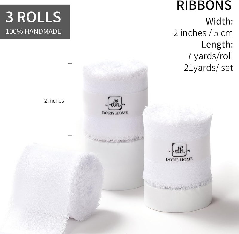 Doris Home White Chiffon Ribbon for Flower Bouquet, 2" x21Yd Fabric Ribbon for Gift Wrapping, Handmade Frayed Ribbon for Wedding/Christmas Decorations - Image 3