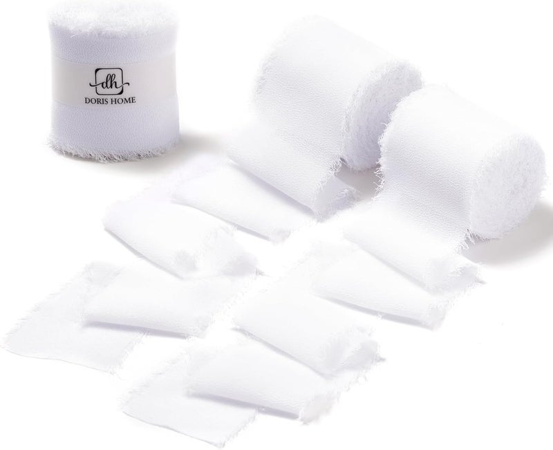 Doris Home White Chiffon Ribbon for Flower Bouquet, 2" x21Yd Fabric Ribbon for Gift Wrapping, Handmade Frayed Ribbon for Wedding/Christmas Decorations - Image 1