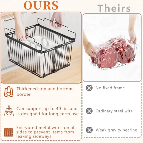 ANJUBAN Large Freezer Organizer Bins，Upgraded Bottom Leak-Proof net，Fit 5 to 9 Cu Ft Chest Freezer，3 Pack， Expandable Stackable Chest Freezer Containers with Handle (Black-3Pack) - Image 3