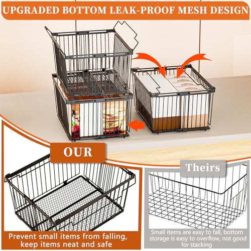 ANJUBAN Large Freezer Organizer Bins，Upgraded Bottom Leak-Proof net，Fit 5 to 9 Cu Ft Chest Freezer，3 Pack， Expandable Stackable Chest Freezer Containers with Handle (Black-3Pack) - Image 2