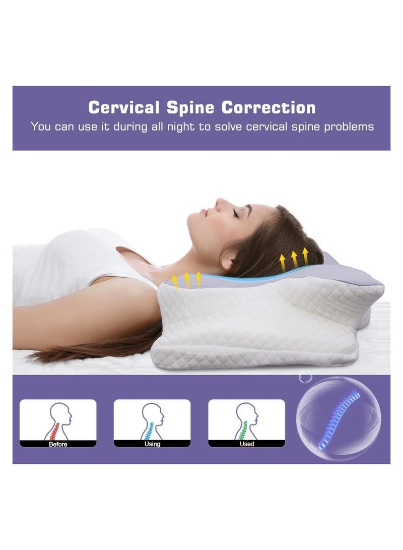 Exquisite Butterfly Shape Cervical Pillow for Shoulder and Neck Pain Relief, Memory Foam Neck Pillow, Ergonomic Orthopedic Neck Support Pillow for Side Back Stomach Sleeping with Washable Cover (Grey) - Image 3