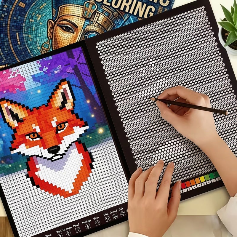 XK-MSK-06 40 Page Mystery Mosaic Number Coloring Book Pixel Art Stress Relief Adult Activity Gift - Image 1