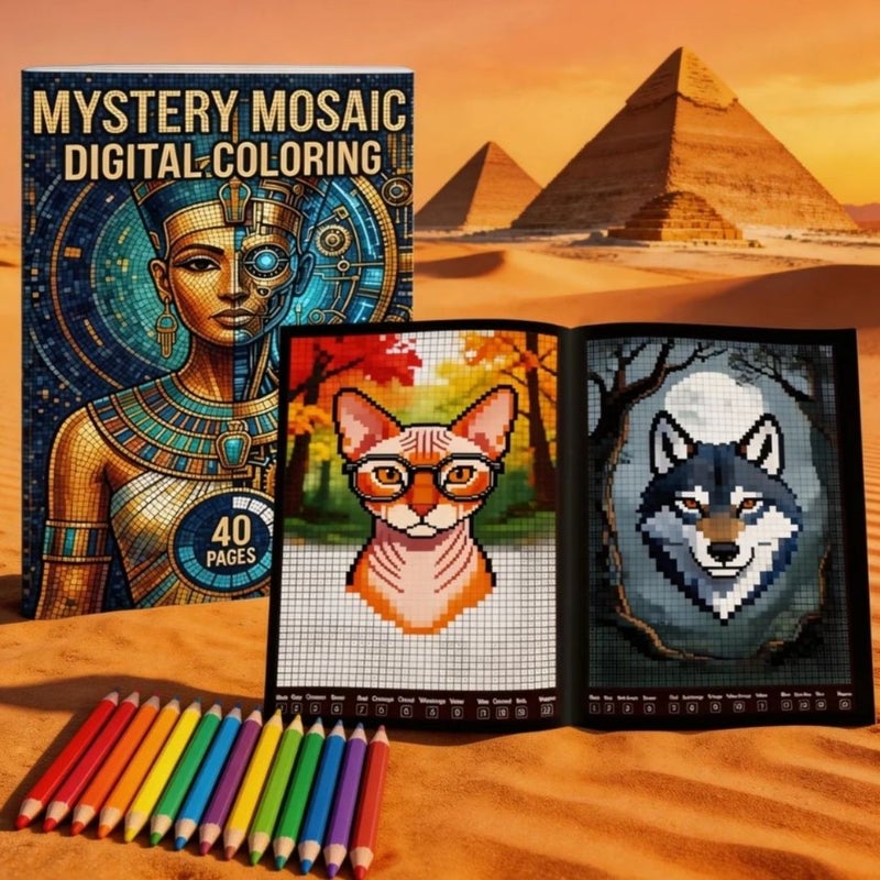 XK-MSK-06 40 Page Mystery Mosaic Number Coloring Book Pixel Art Stress Relief Adult Activity Gift - Image 3