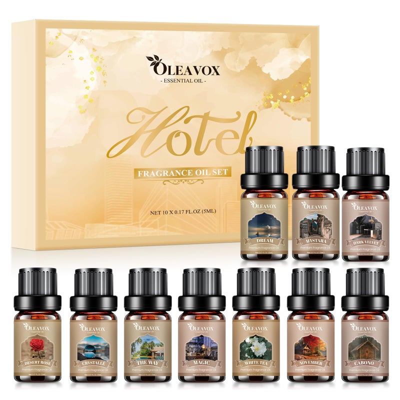 OleaVox Hotel Diffuser Oils Gift Set, Luxury Fragrance Oil Blend, Hotel Essential Oils for Diffusers for Home, Candle & Soap Making Scents, More 10x5ml Scented Oil, Aromatherapy Oils Kit - Image 1