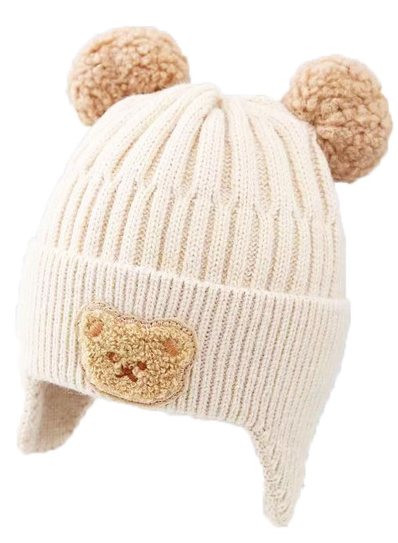 Baby Winter Beanie Hat, Baby Beanie Cap with Warm Earflaps,Toddler Infant Knitted Warm Winter Soft Cute Cap For Unisex Baby Boys And Girls（Beige） - Image 1
