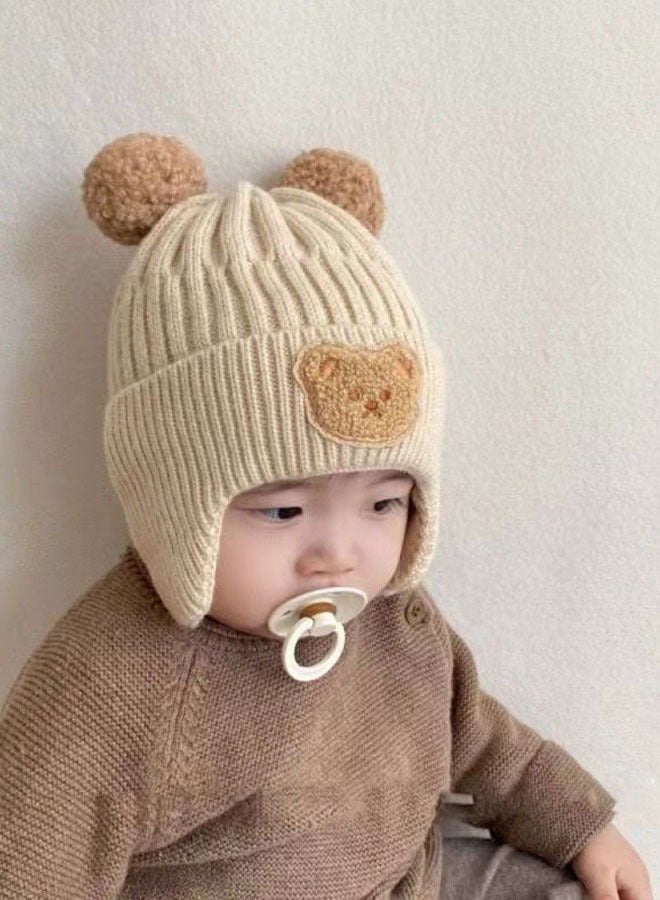 Baby Winter Beanie Hat, Baby Beanie Cap with Warm Earflaps,Toddler Infant Knitted Warm Winter Soft Cute Cap For Unisex Baby Boys And Girls（Beige） - Image 4
