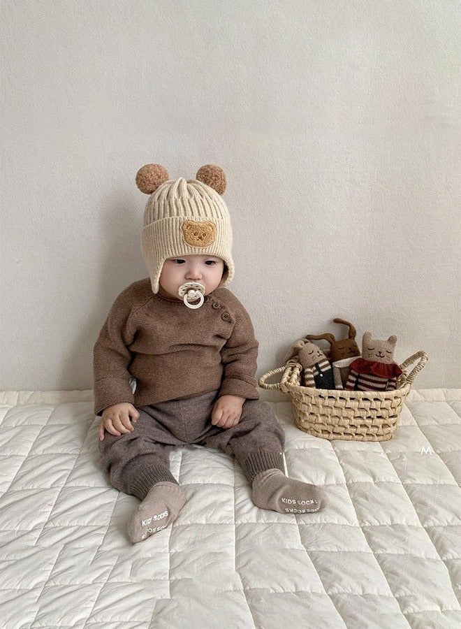 Baby Winter Beanie Hat, Baby Beanie Cap with Warm Earflaps,Toddler Infant Knitted Warm Winter Soft Cute Cap For Unisex Baby Boys And Girls（Beige） - Image 5
