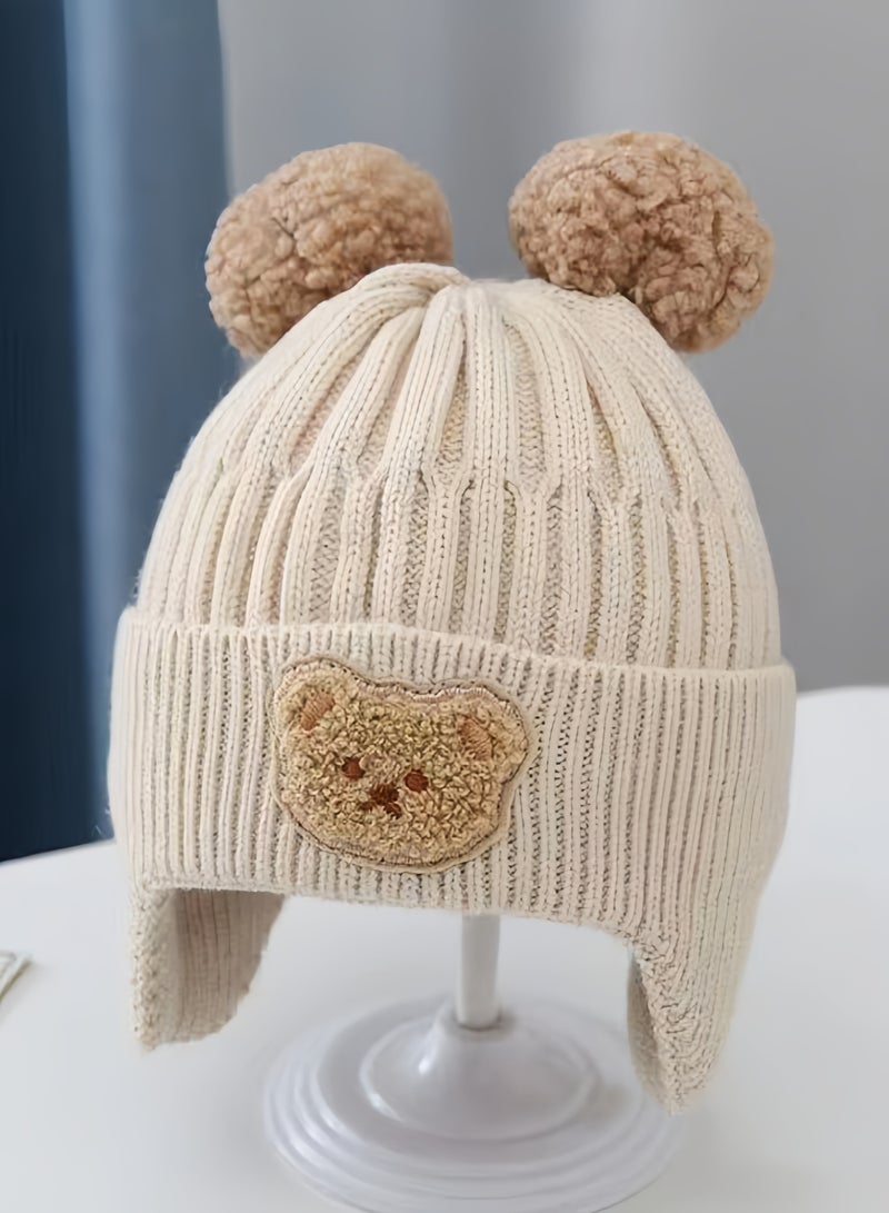 Baby Winter Beanie Hat, Baby Beanie Cap with Warm Earflaps,Toddler Infant Knitted Warm Winter Soft Cute Cap For Unisex Baby Boys And Girls（Beige） - Image 3