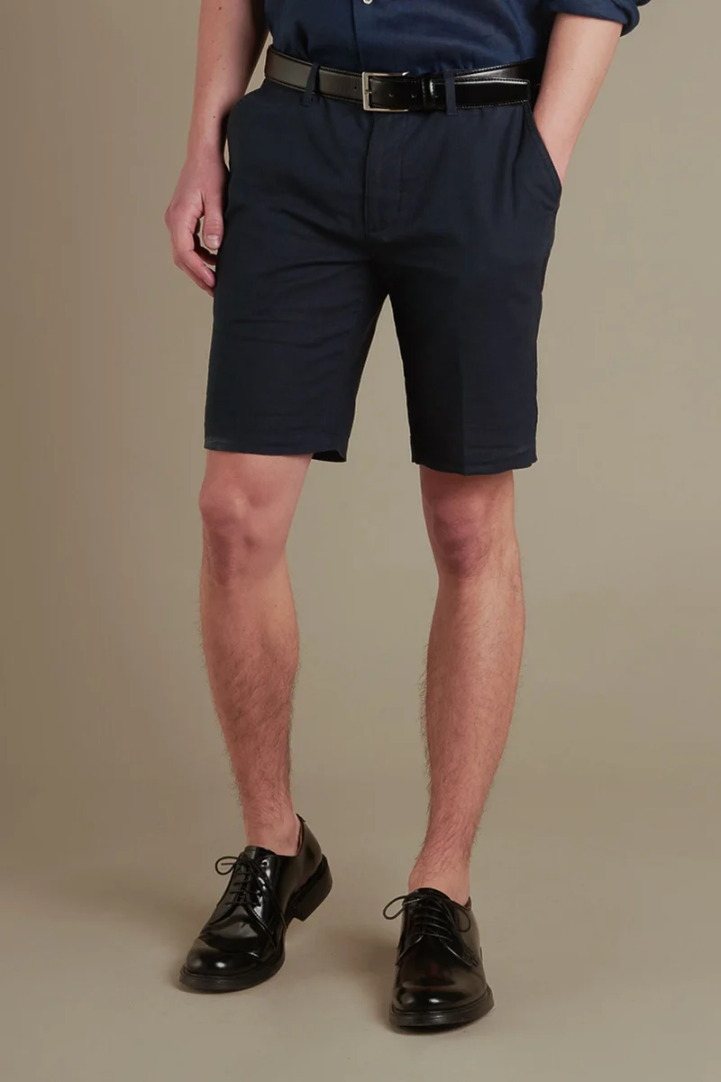 Doppelganger Blue Chino bermuda double pinces linen and - DK Blue for Men | Best Price UAE