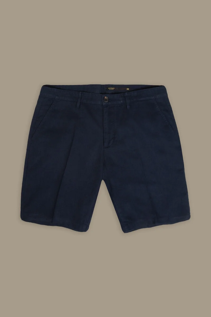 Doppelganger Blue Chino bermuda double pinces linen and - DK Blue for Men | Best Price UAE