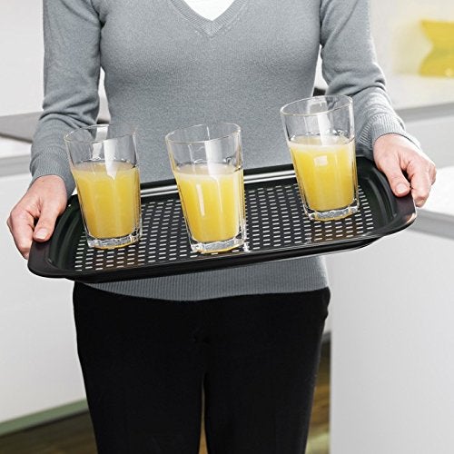 Freelance Anti Slip Serving Tray - 34 x 24 cm - Black - Non-Slip Rubber Surface, Break-Resistant - Versatile Anti Skid PP Plastic Kitchen & Dining/Coffee Table Trays for Breakfast/Food/Tea - Image 1