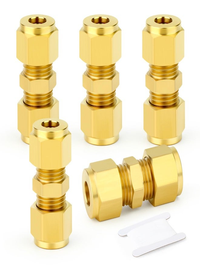 GASHER 5PCS Brass Compression Tube Pipe Fitting Connector, 6mm Tube OD Connector - Image 1