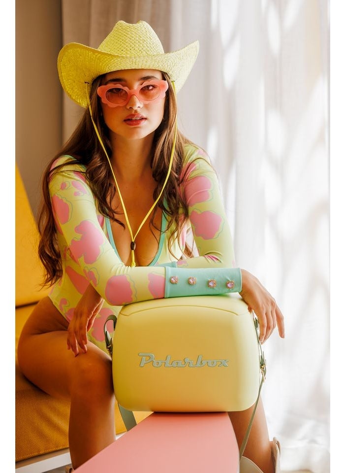 بولار بوكس بولر بوكس® حقيبة وجبة غداء حافظ للحرارة - للاستخدام الخارجي – سهل الحمل – للمشروبات والأكل – مزودة بعلبتين تخزين طعام صغيرة - شنطة لون اصفر/ تركوازي مع حزام كتف جلد تركوازي - 6 لتر - Image 4