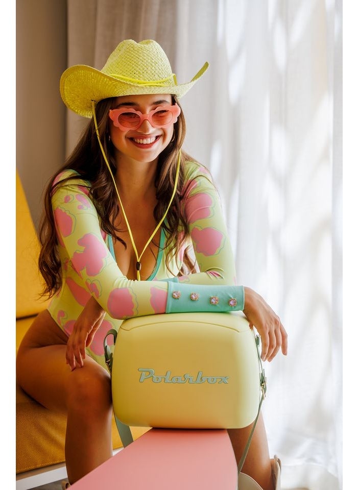 بولار بوكس بولر بوكس® حقيبة وجبة غداء حافظ للحرارة - للاستخدام الخارجي – سهل الحمل – للمشروبات والأكل – مزودة بعلبتين تخزين طعام صغيرة - شنطة لون اصفر/ تركوازي مع حزام كتف جلد تركوازي - 6 لتر - Image 5