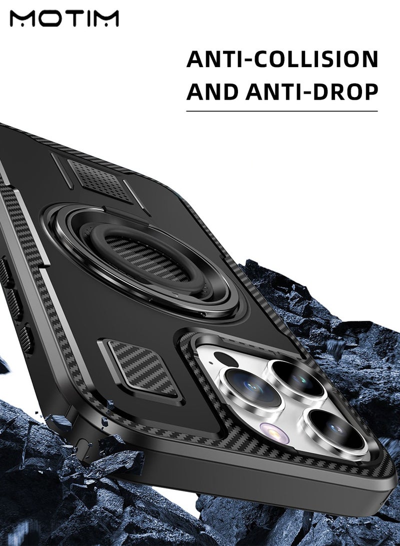 Motim iPhone 16 Pro/Pro Max Carbon Fibre Case Cover, Build in Invisible Ring Stand, MIL-Grade Drop Protection, Anti-Scratch 16 Pro/Pro Max Case with 360° Kickstand, Heat dissipation function - Image 5