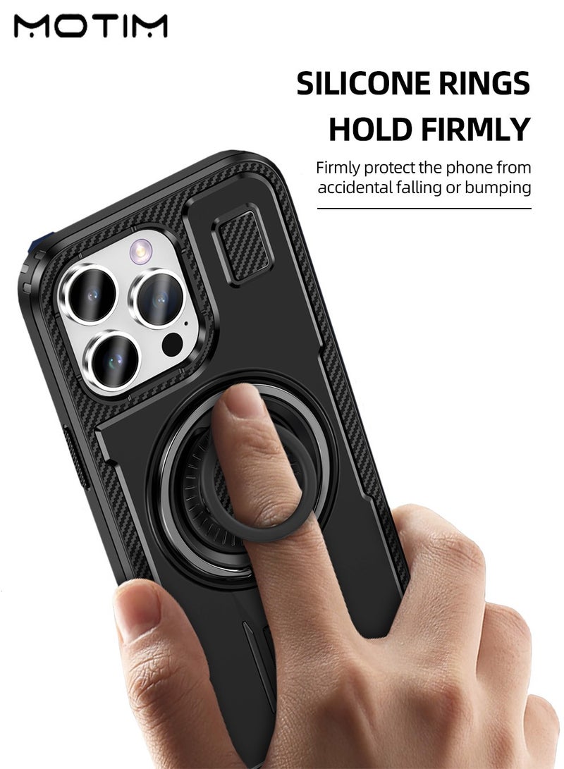 Motim iPhone 16 Pro/Pro Max Carbon Fibre Case Cover, Build in Invisible Ring Stand, MIL-Grade Drop Protection, Anti-Scratch 16 Pro/Pro Max Case with 360° Kickstand, Heat dissipation function - Image 2
