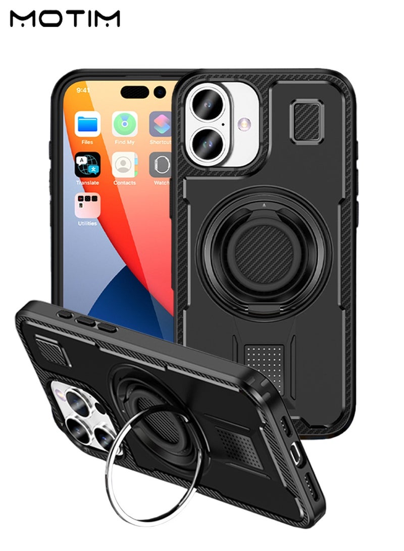 Motim iPhone 16 Pro/Pro Max Carbon Fibre Case Cover, Build in Invisible Ring Stand, MIL-Grade Drop Protection, Anti-Scratch 16 Pro/Pro Max Case with 360° Kickstand, Heat dissipation function - Image 1