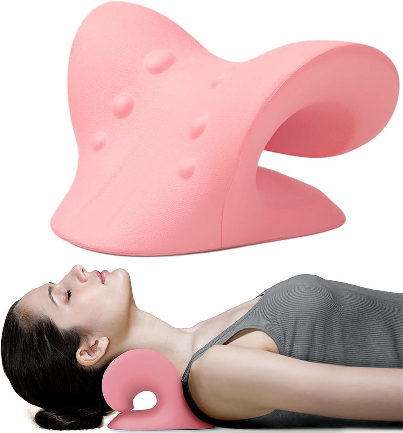 RESTCLOUD Neck and Shoulder Relaxer, Cervical Traction Device for TMJ Pain Relief and Cervical Spine Alignment, Chiropractic Pillow, Neck Stretcher(Pink) - Image 1