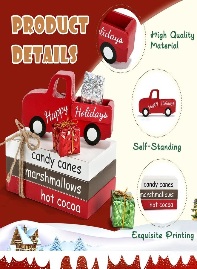 SYNCVIBE Christmas Decoration 7PCS Table Centerpieces, Tabletop Christmas Tiered Tray Shelf Mantel Fireplace Coffee Bar Office Desk Decor Farmhouse Xmas Wood Faux Book Sign and Gift Boxes Holiday Decoration - Image 2