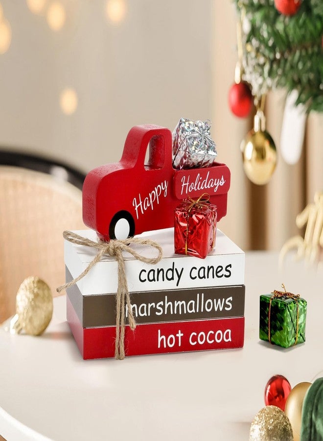SYNCVIBE Christmas Decoration 7PCS Table Centerpieces, Tabletop Christmas Tiered Tray Shelf Mantel Fireplace Coffee Bar Office Desk Decor Farmhouse Xmas Wood Faux Book Sign and Gift Boxes Holiday Decoration - Image 5