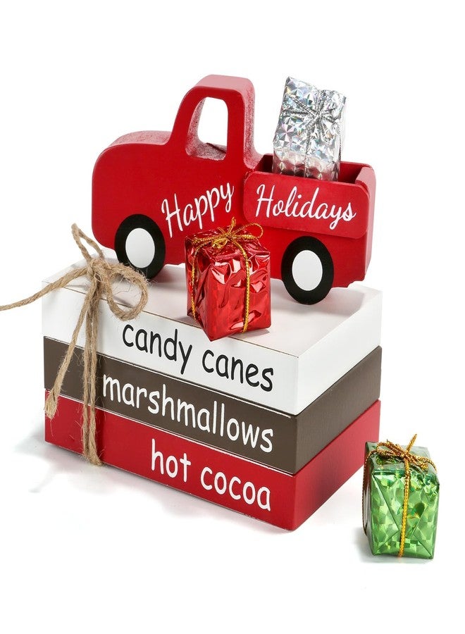 SYNCVIBE Christmas Decoration 7PCS Table Centerpieces, Tabletop Christmas Tiered Tray Shelf Mantel Fireplace Coffee Bar Office Desk Decor Farmhouse Xmas Wood Faux Book Sign and Gift Boxes Holiday Decoration - Image 1