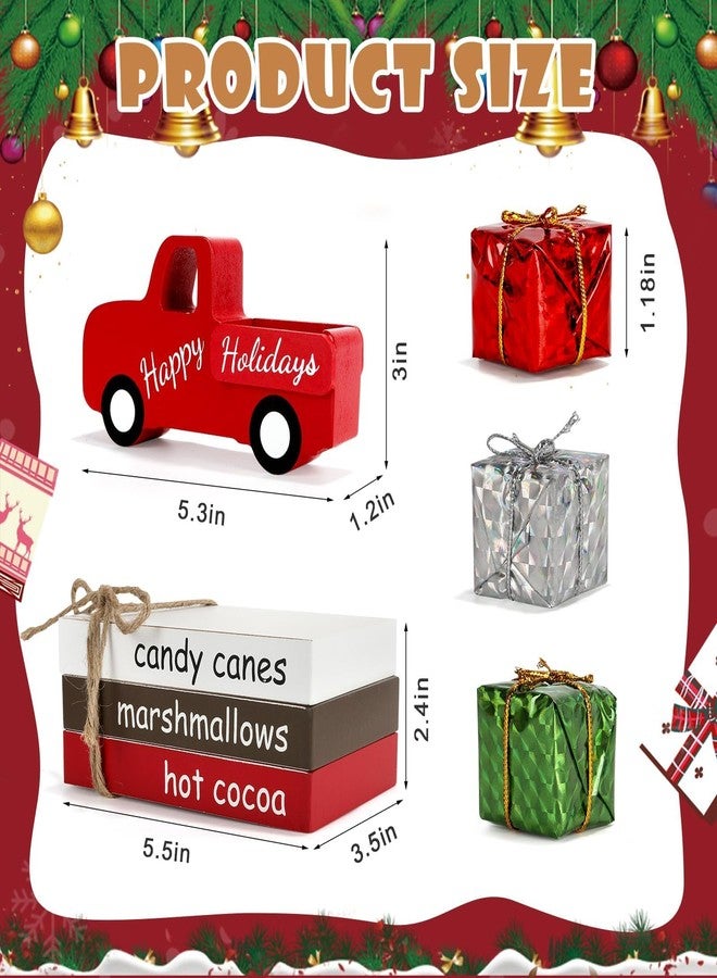 SYNCVIBE Christmas Decoration 7PCS Table Centerpieces, Tabletop Christmas Tiered Tray Shelf Mantel Fireplace Coffee Bar Office Desk Decor Farmhouse Xmas Wood Faux Book Sign and Gift Boxes Holiday Decoration - Image 3