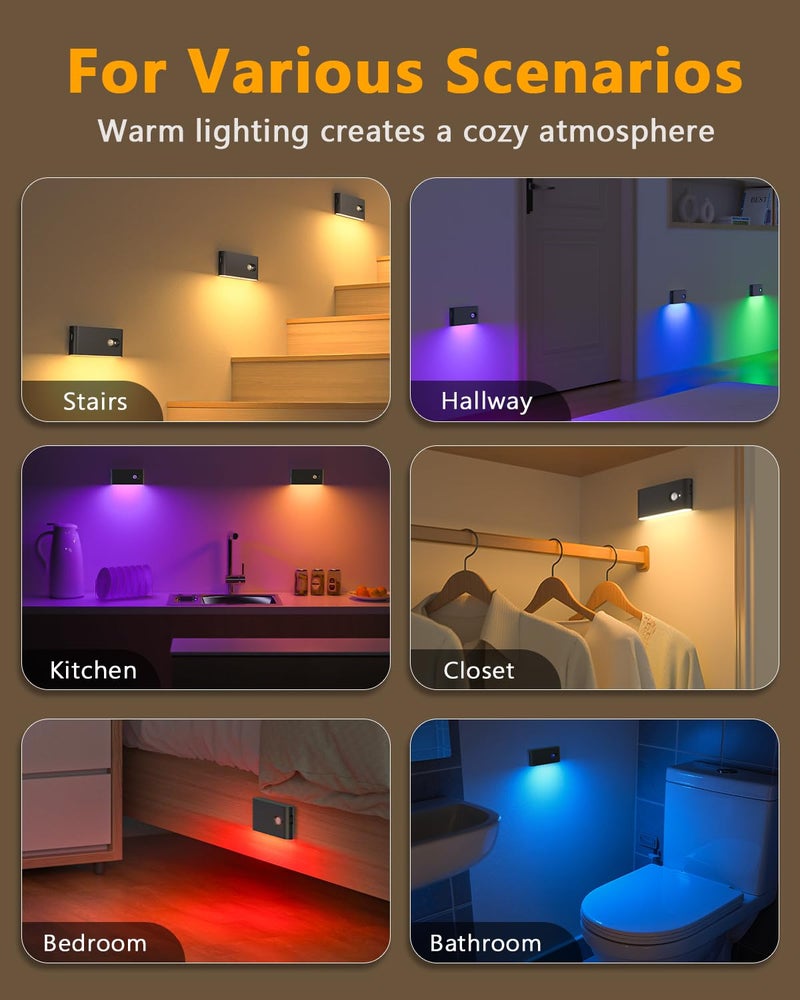 WILLED Stair Lights Indoor Rechargeable,RGB & Warm White Color Changing Night Light,Wireless Motion Sensor Lights Indoor for Stair,Bathroom,Hallway,Kitchen,Closet,Cabinet,Bedroom,Kids' Room - Image 2