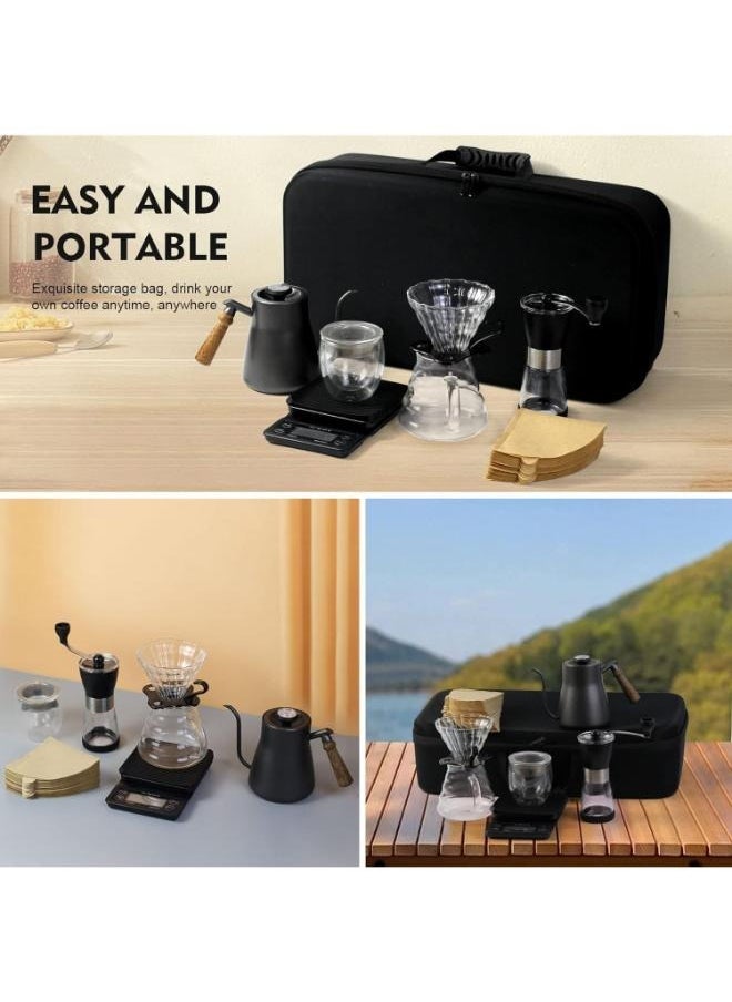 Plynox - V60 Coffee Maker Set 9 Pcs Drip Coffee Maker Kit, Portable Travel Kit with Airtight Coffee Cans, Automatic Coffee Scale with Timer, Coffee Pot with Thermometer - Image 1