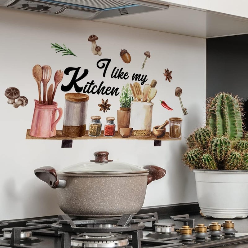 Mirabuy Mirabuy Kitchenware Utensil Shelf Wall Decals I Like My Kitchen Wall Stickers for Kitchen Wall Decor 