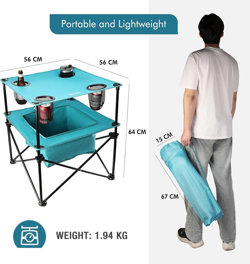 VILLEY Portable Camping Picnic Table, Lightweight Folding Beach Table with 4 Cup Holders and Carry Bag for Camp, Travel, Fishing, and Outdoor Activities - Image 3