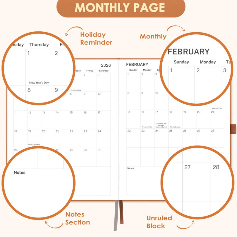 Tersus 2026 Planner - Planner 2026, 2026 Planner Weekly and Monthly, 8"Ã— 10", Jan 2026 - Dec 2026, Inner Pocket, Elastic Closure, Pen Loop, Bookmarks, Note Pages - Image 3