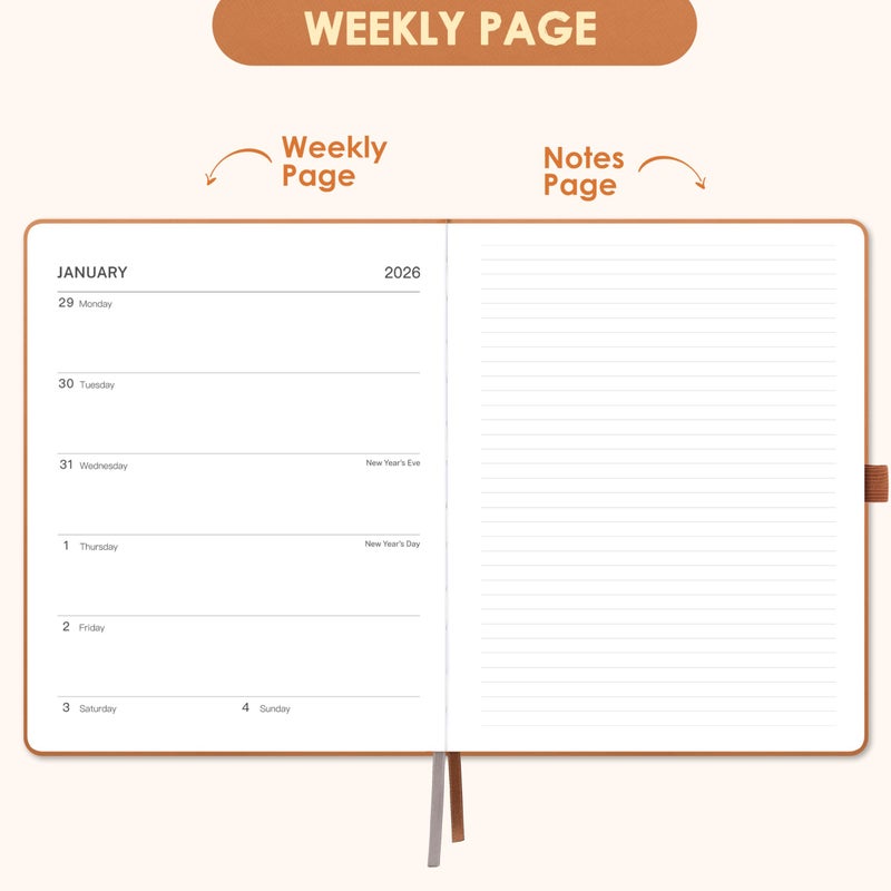 Tersus 2026 Planner - Planner 2026, 2026 Planner Weekly and Monthly, 8"Ã— 10", Jan 2026 - Dec 2026, Inner Pocket, Elastic Closure, Pen Loop, Bookmarks, Note Pages - Image 4