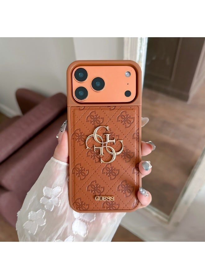 جس غطاء هاتف آيفون، بشعار وتصميم جلدي معتمد من العلامة التجارية العالمية Guess. جراب هاتف من الجلد المبطن من Guess، موديلات متنوعة - برتقالي - Image 2