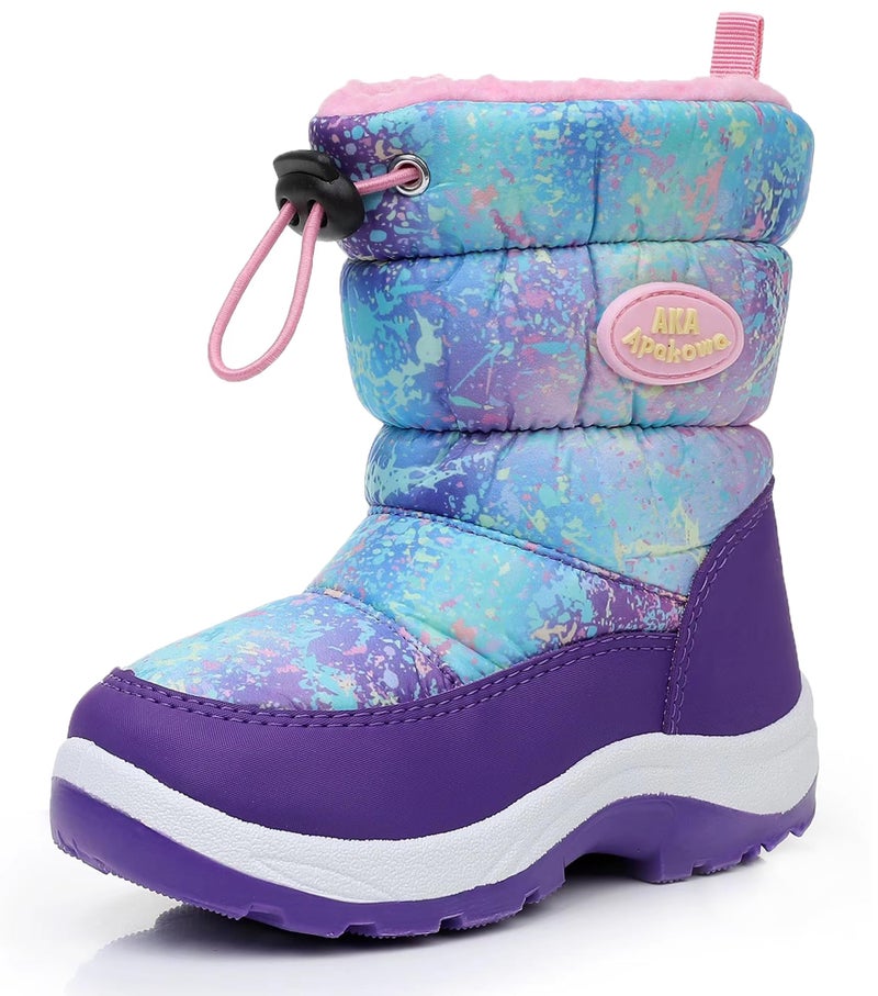 Apakowa Kids Girls Snow Boots Side Zipper Water Resistant Warm Winter Boots (Toddler/Little Kid) - Image 1