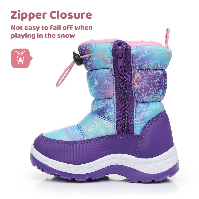 Apakowa Kids Girls Snow Boots Side Zipper Water Resistant Warm Winter Boots (Toddler/Little Kid) - Image 2