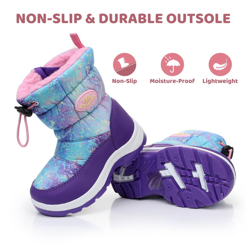 Apakowa Kids Girls Snow Boots Side Zipper Water Resistant Warm Winter Boots (Toddler/Little Kid) - Image 5