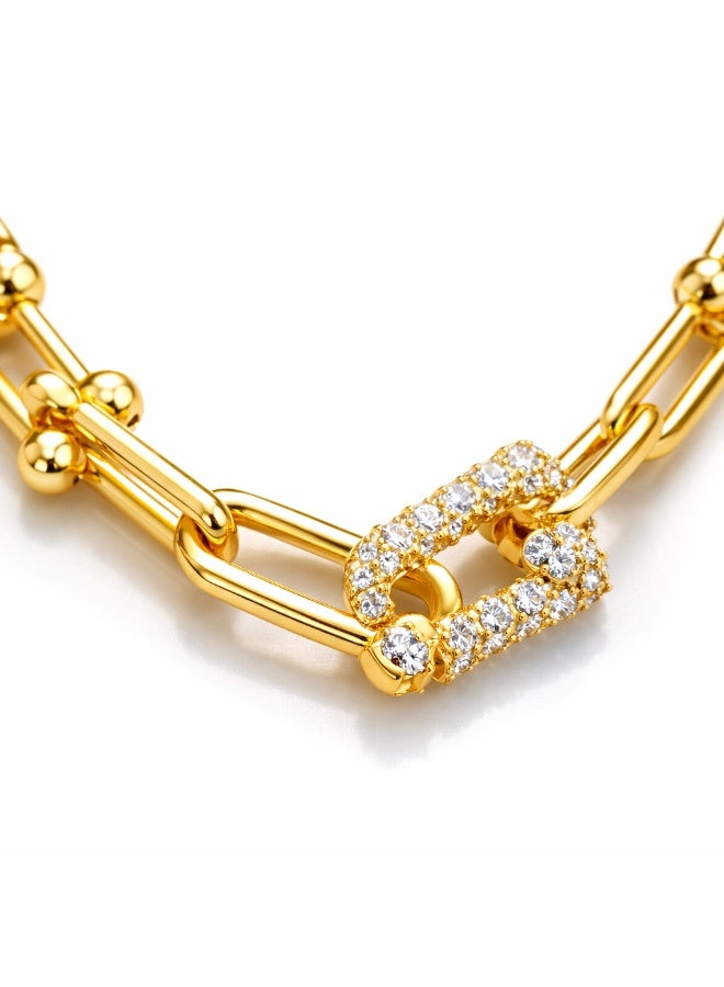 Beyond Connect General Trading Beyond Jewellery Lynx Paperclip Link Chain Necklace Crystal Pave Clasp Gold-Tone - Image 3