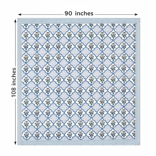 ElanorHomes 240 TC Jaipuri Cotton King Size Bedsheet (90x108 Inches) with 2 Pillow Covers | Handblock Floral Print | Soft, Breathable & Cooling Bed Sheet for Double Bed | (Blue Blossom) - Image 5