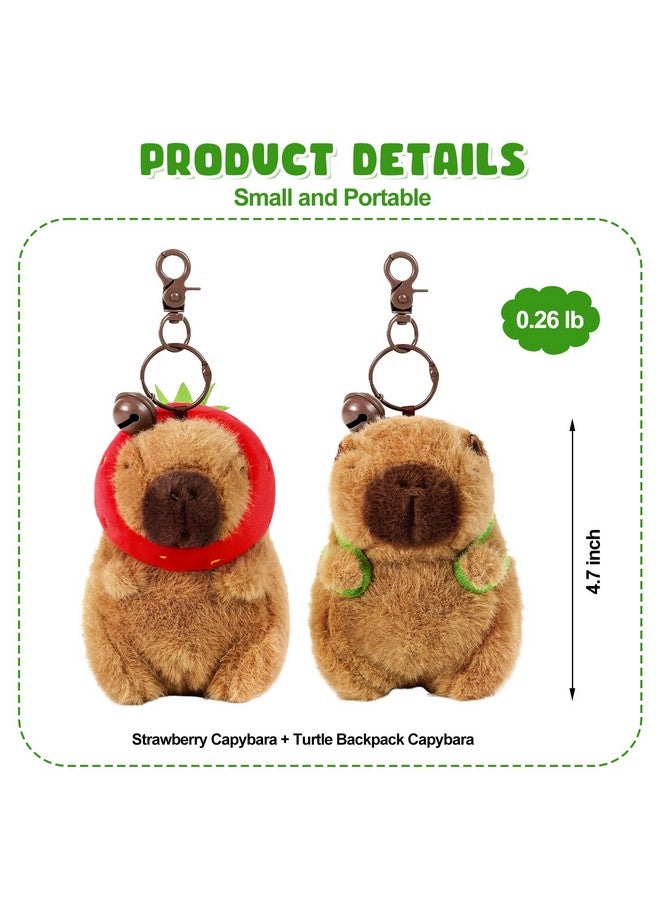 Ditucu 2 Pcs Capybara Plush Keychain Toys Kawaii Strawberry Turtle Capibara Stuffed Animal Dolls Pendant for Backpack Decoration Gift for Kids - Image 2