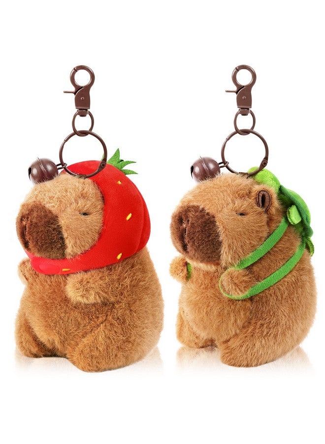 Ditucu 2 Pcs Capybara Plush Keychain Toys Kawaii Strawberry Turtle Capibara Stuffed Animal Dolls Pendant for Backpack Decoration Gift for Kids - Image 1