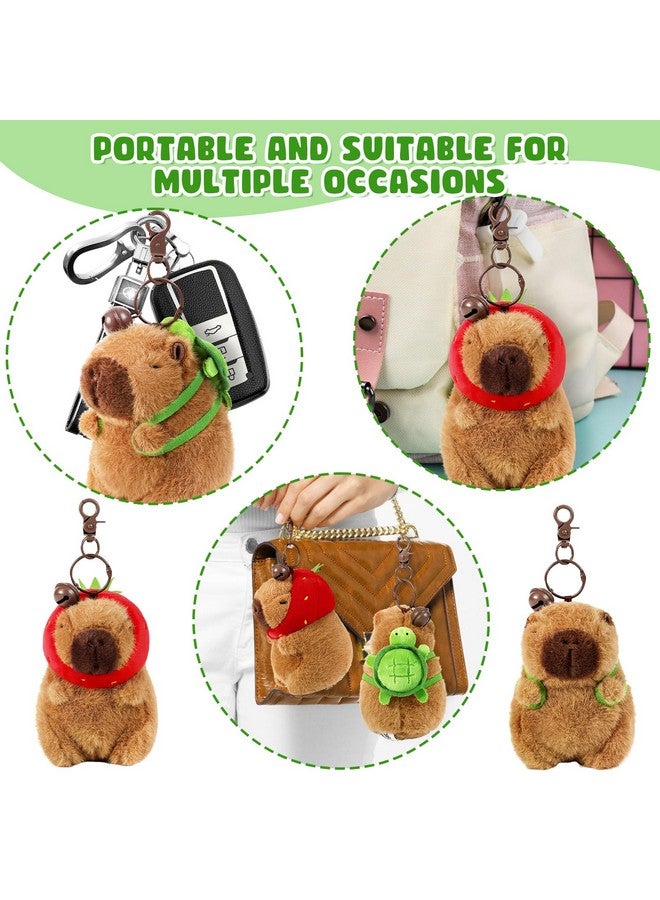 Ditucu 2 Pcs Capybara Plush Keychain Toys Kawaii Strawberry Turtle Capibara Stuffed Animal Dolls Pendant for Backpack Decoration Gift for Kids - Image 4