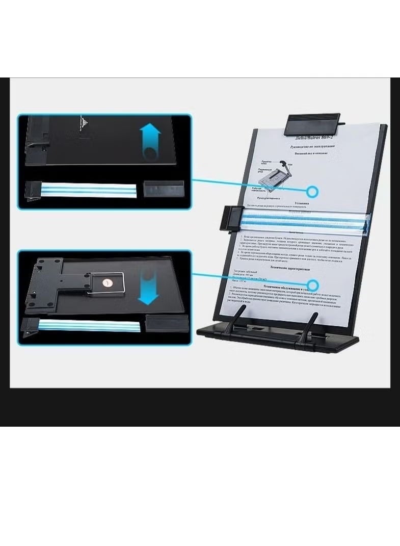 Copy Paper Holder Stand (Metal) with Adjustable Clip and Line Guide for Reading Typing, Desktop Stand for A4 Legal Size Documents Copyholder Multiple Viewing Positions Black - Image 4