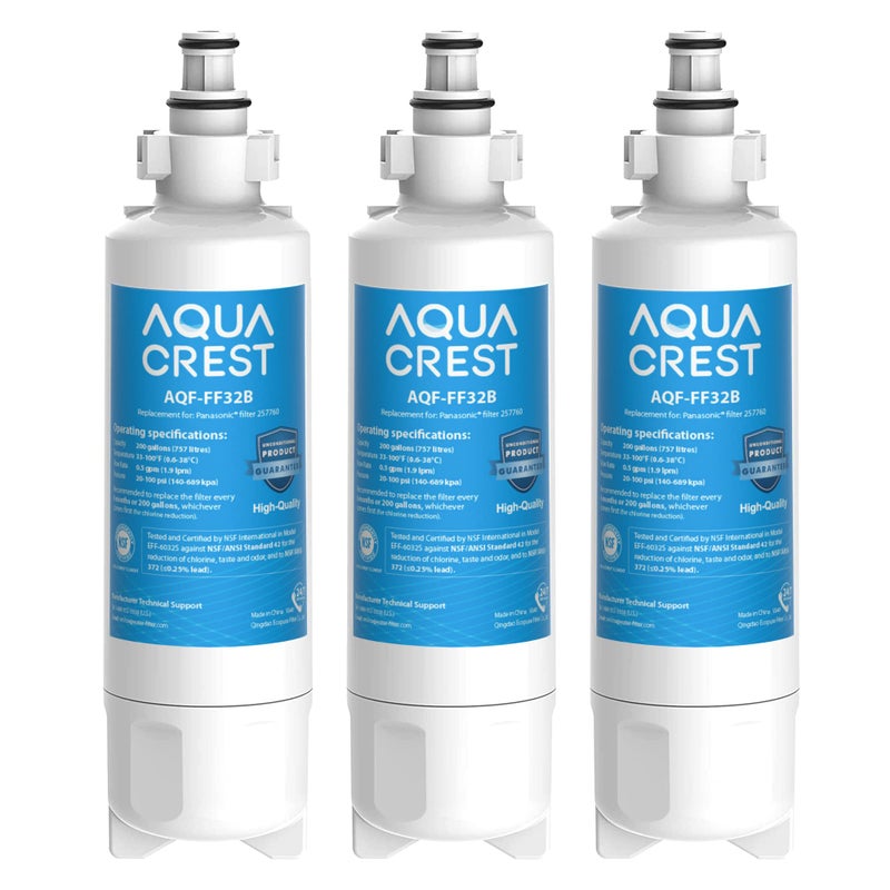 فلتر مياه الثلاجة AQUACREST 257760 متوافق مع باناسونيك CNRAH257760 125950 NRB53V1 NRB53V1WBX1D NRBG53V2 NRBG53VW2 NRB53V2XE NRB54X1WBE EFF6032B AHPCN FL330 FFL170P 3X