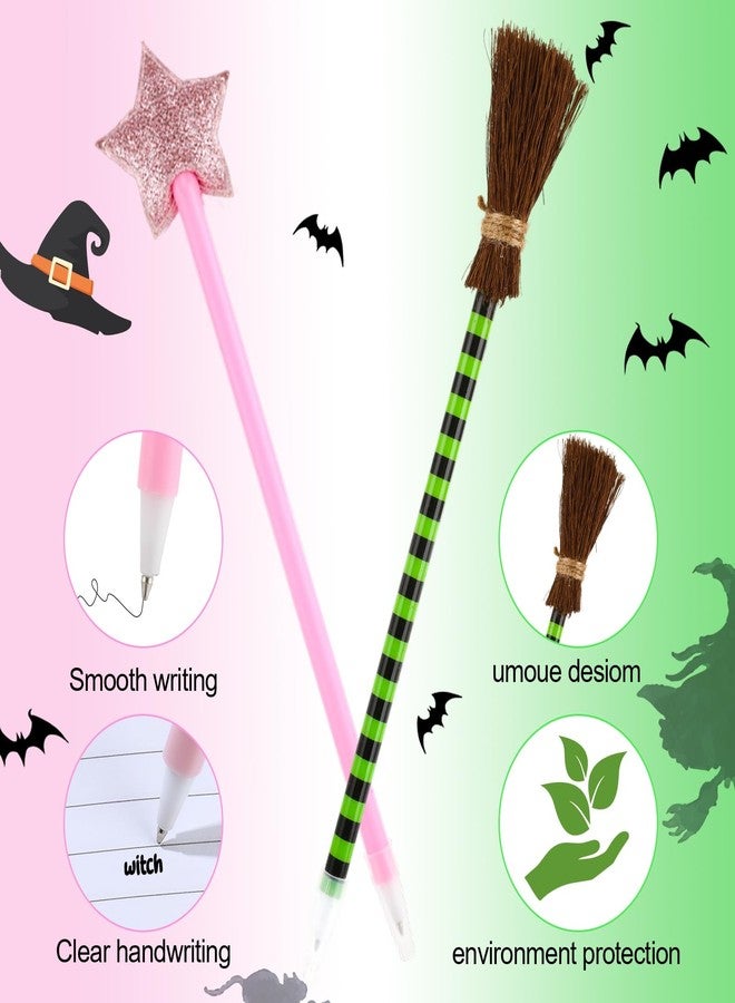 Hokoad 32 Pack Witch and Princess Party Favors, Pink Princess Star, Crown and Witch Broom Ballpoints, Wizard Themed Gifts Pink and Green Favors for Halloween Classroom, Including 24 Ballpoints and 8 Pencils - Image 5