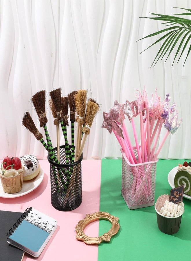 Hokoad 32 Pack Witch and Princess Party Favors, Pink Princess Star, Crown and Witch Broom Ballpoints, Wizard Themed Gifts Pink and Green Favors for Halloween Classroom, Including 24 Ballpoints and 8 Pencils - Image 2