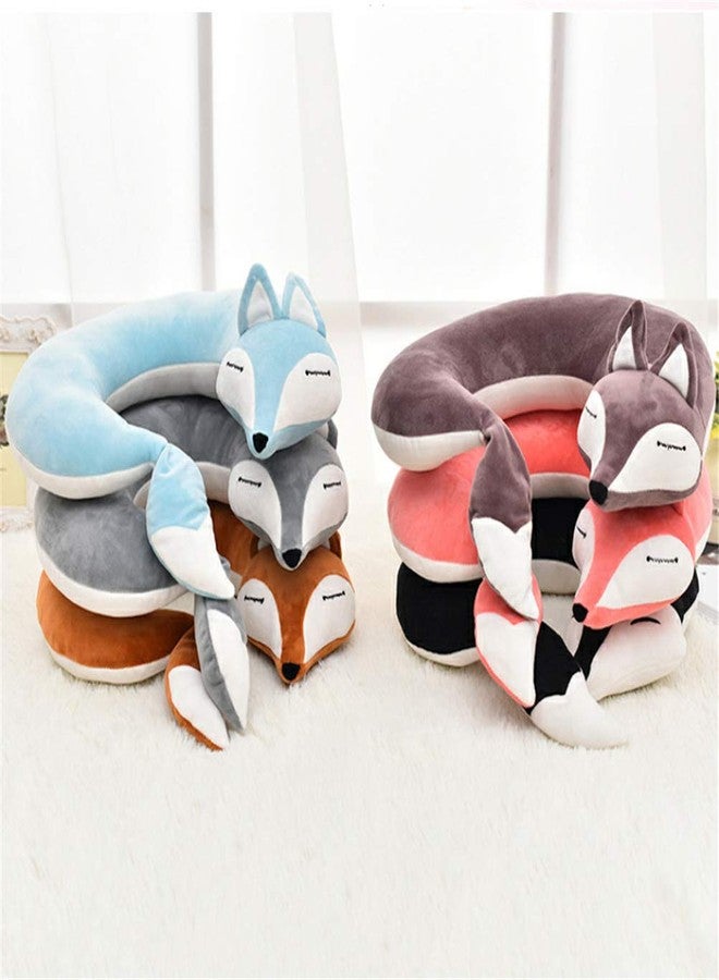 jidachuang Travel Pillows Planes Fox Animal U-Shaped Neck Pillow Plush Fur Warm Cartoon Comfortable Luggage Pillow for Airplanes Car Train (A-Pink) - Image 5